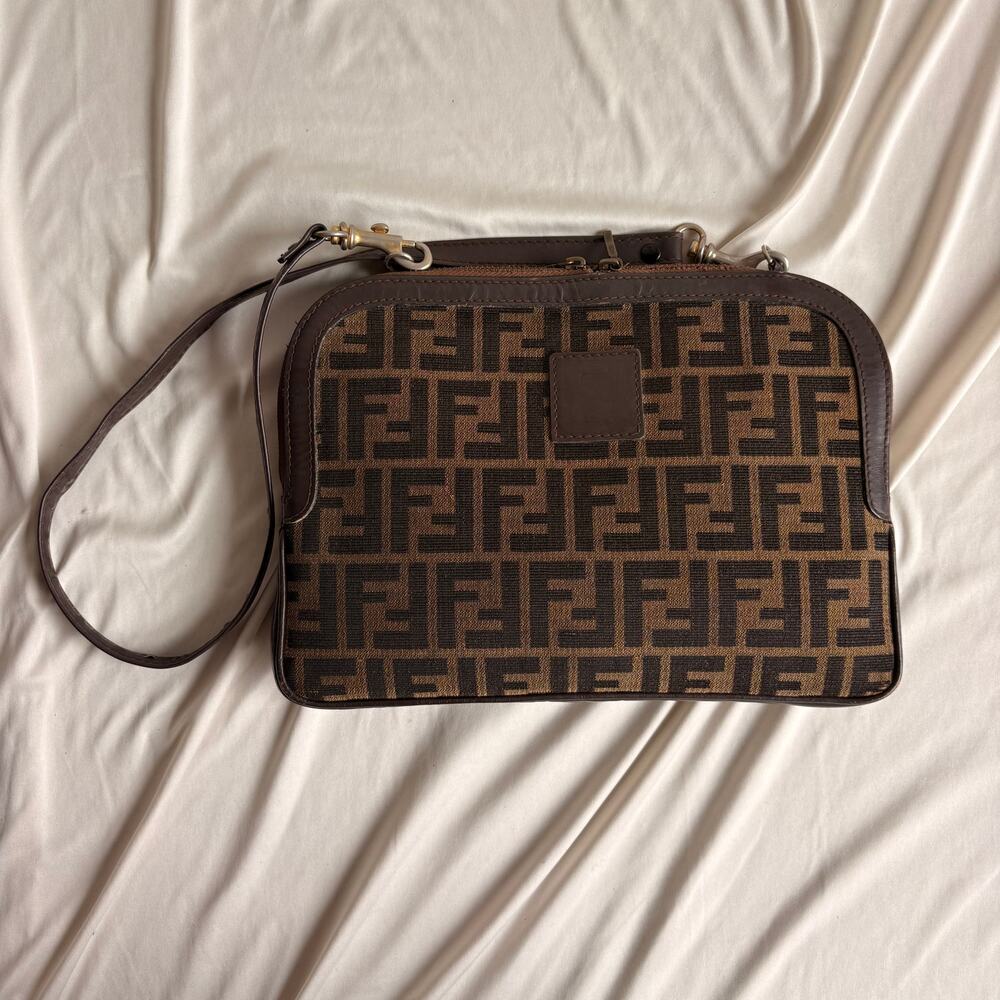 Vintage Fendi Zucca Canvas and Leather Monogram Thin Shoulder Bag - Picture 14 of 16